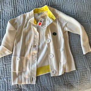 L.L. Bean Women's White Cardigan with Yellow Trim